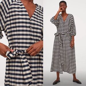 H&M Gingham Check Tie Belt Midi Dress Women’s Size Small